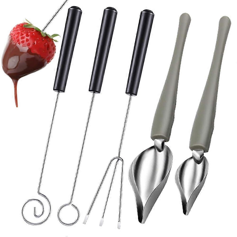 Chocolatedip tools and culinary drawing spoon set, 3 pieces candy spoons and 2 pieces culinary decoration spoons