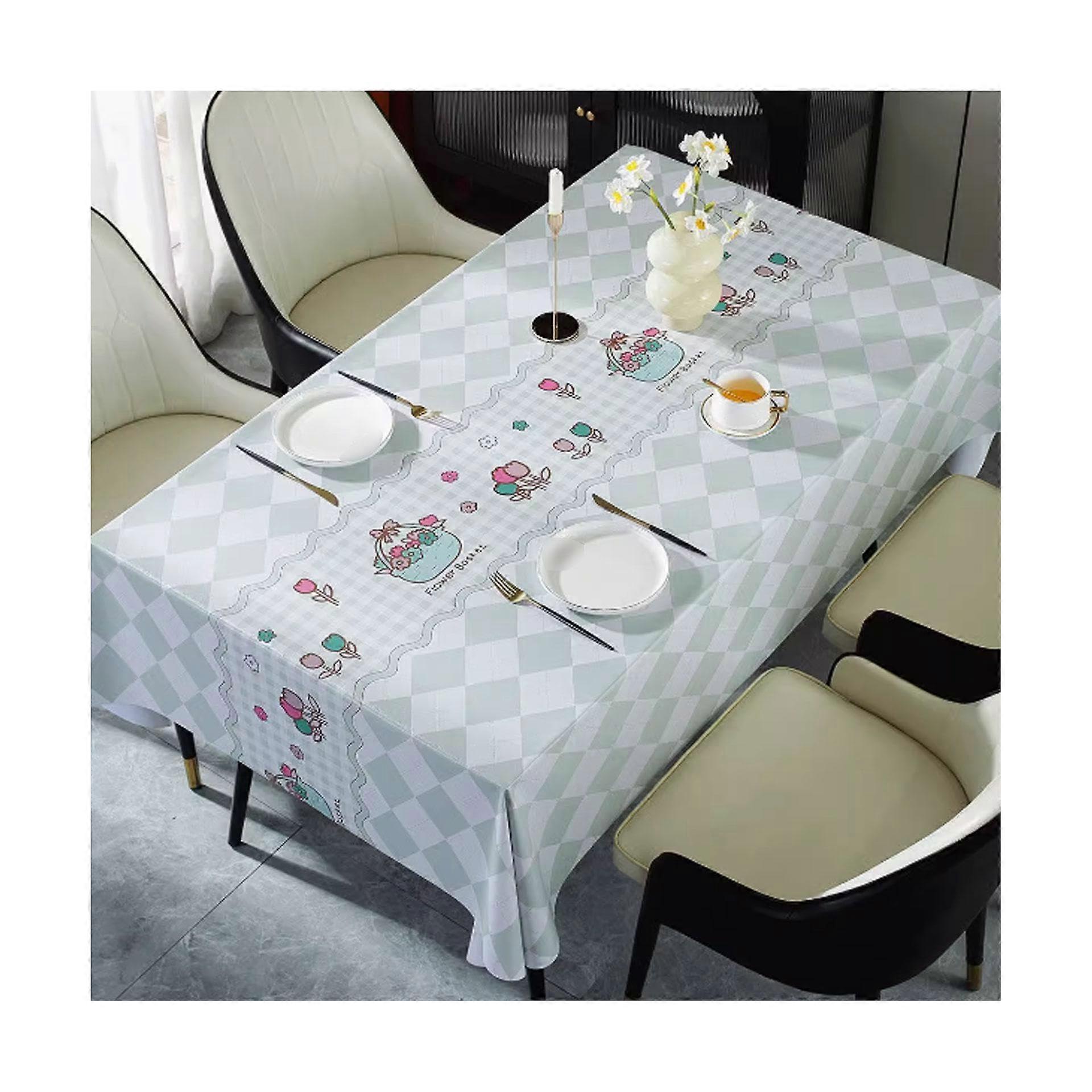 Kunststoff tablecloth rectangular tablecloth Home tablecloth washable tablecloth flower tablecloth 55.1 x 86.6in green