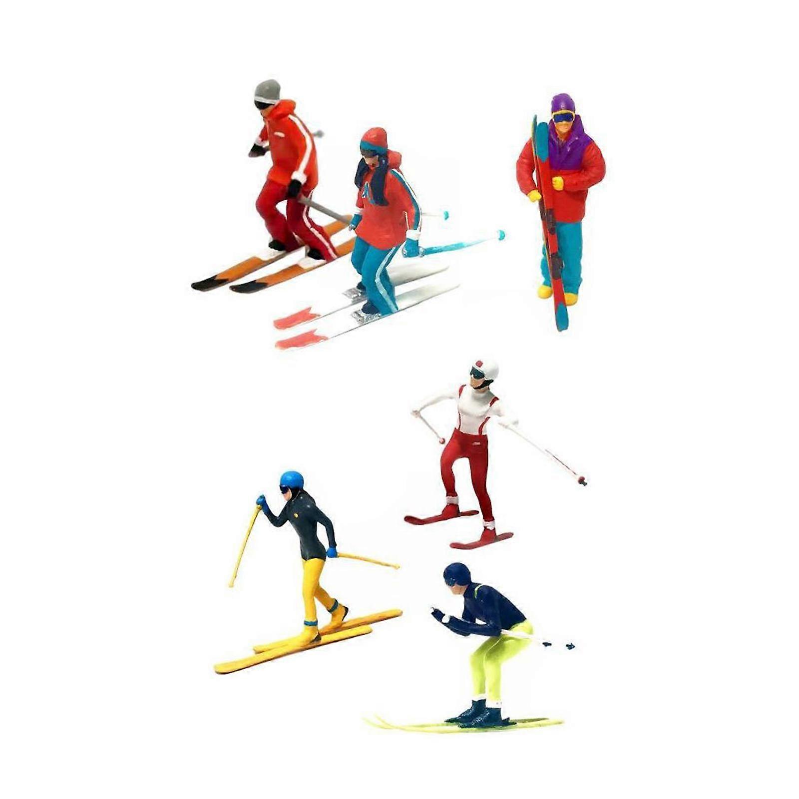 6Pcs Hand Painted 1/64 Miniature Model Skiing Figures Layout Sand Table Scene