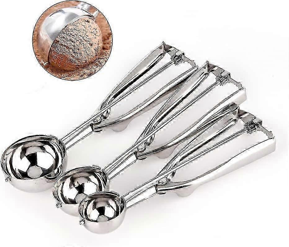 Set de cuillères à glace en acier inoxydable (4/5/6cm) avec gâchette pour pâte à biscuits et purée de pommes de terre