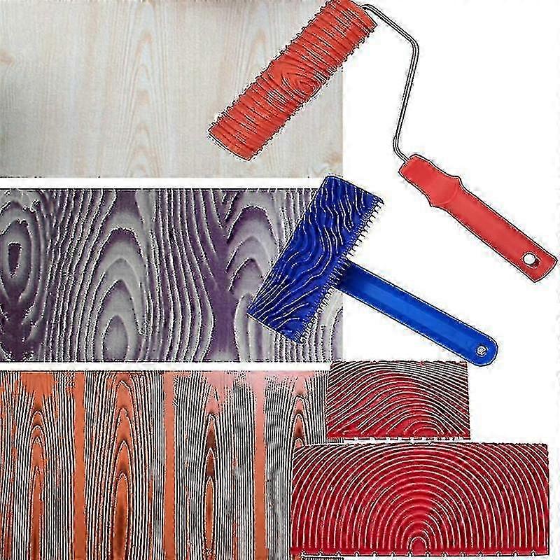 4pcs Wood Grain Roller Painting Tools with Handles Texture Pattern Tool