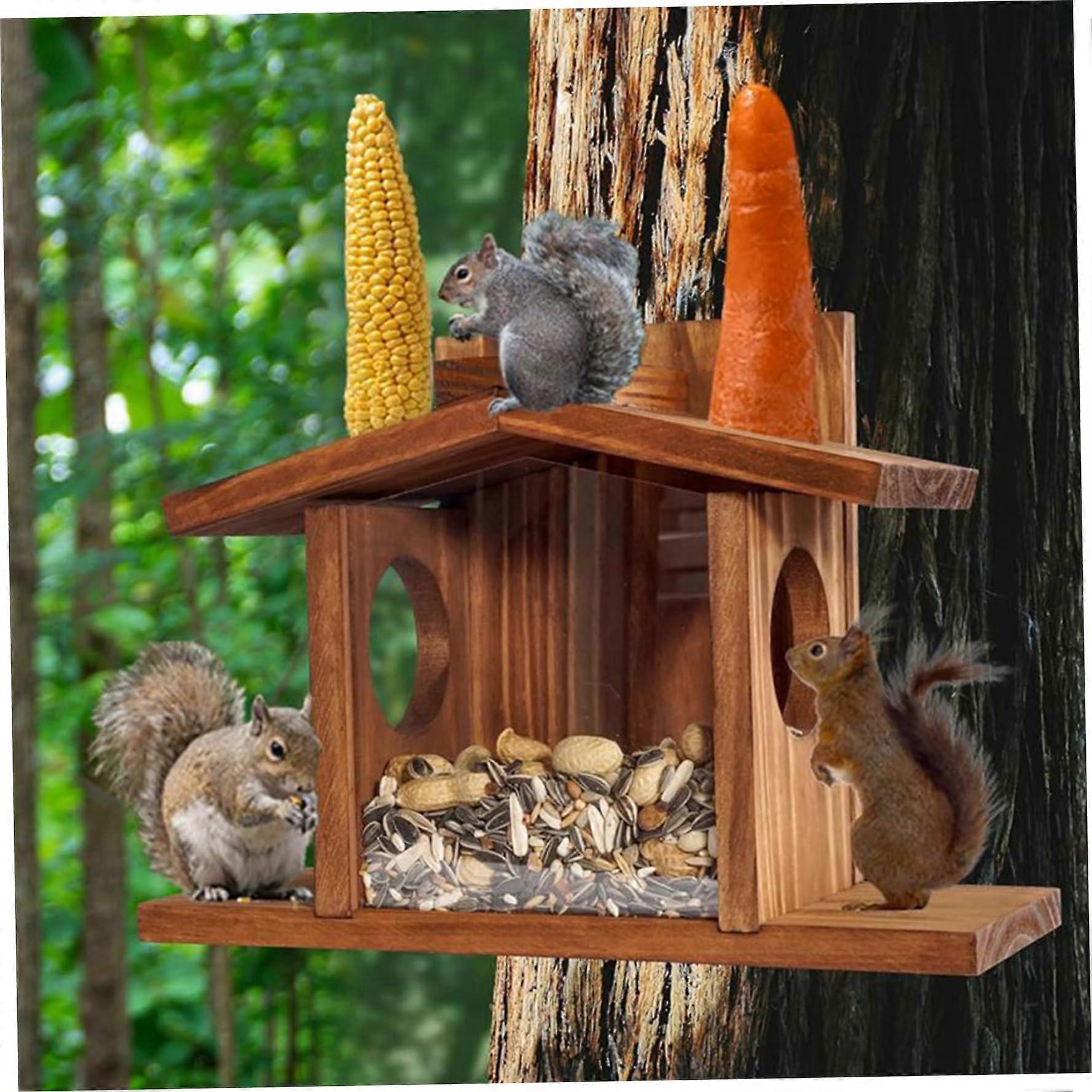 EichhörnchenFeeder, wooden ChipmunkFeeder with flexible roof, transparent window for outside, garden