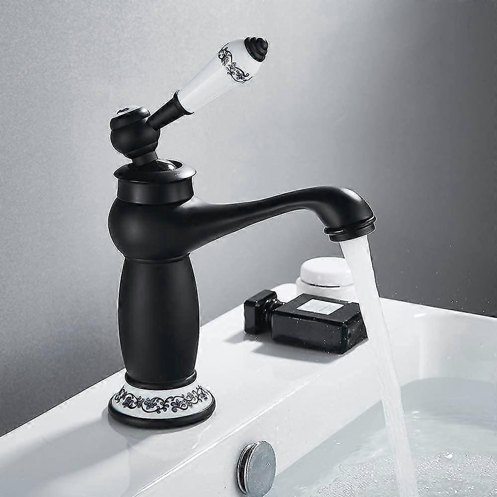 Basin Mixer Tap Brass Retro Bathroom Sink Mixer Tap Single Lever Low Spout Black Vintage Design