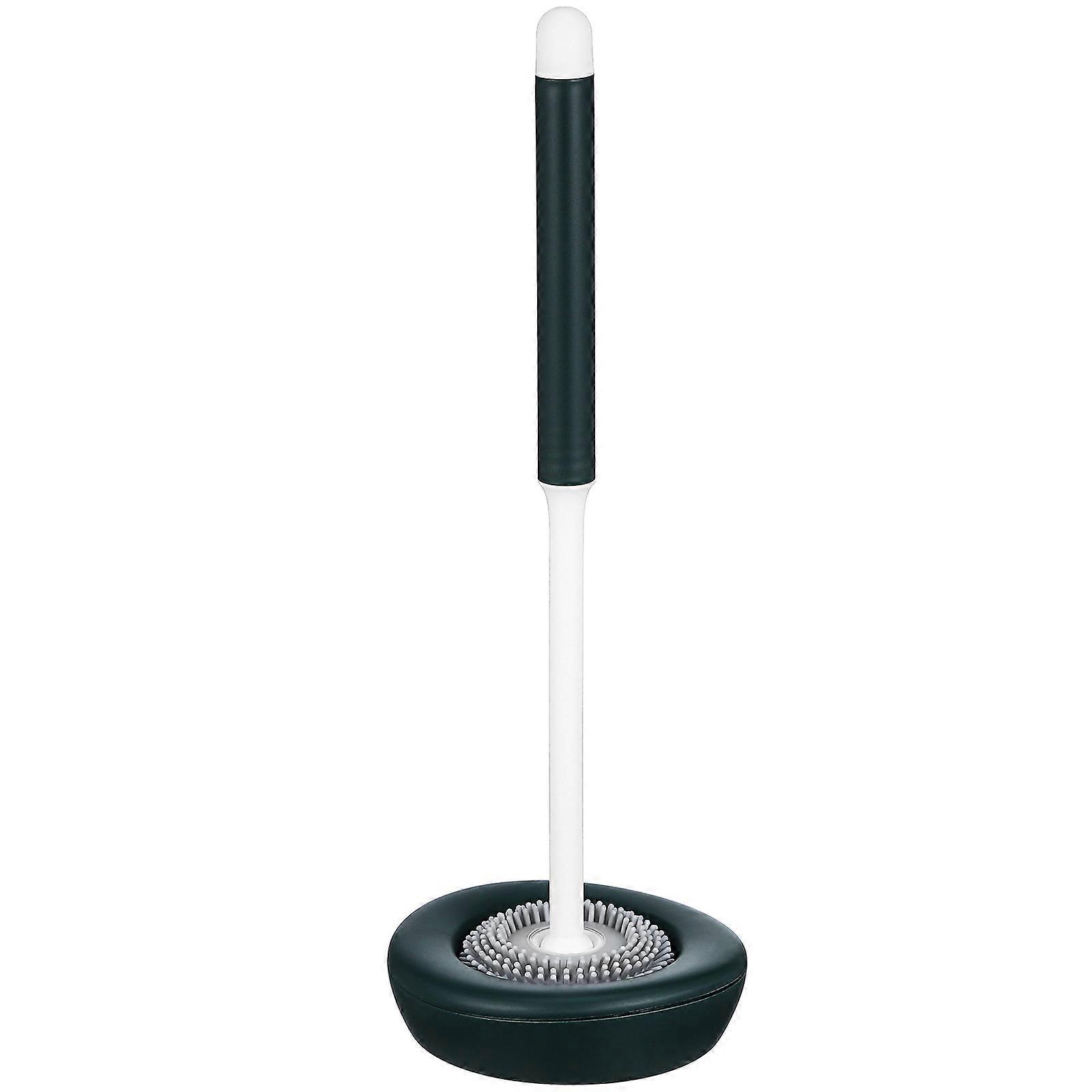 Silicone Toilet Brush with Holder, Flexible Bristles, Quick Drying Stand, Long Handle, Modern Design, Green