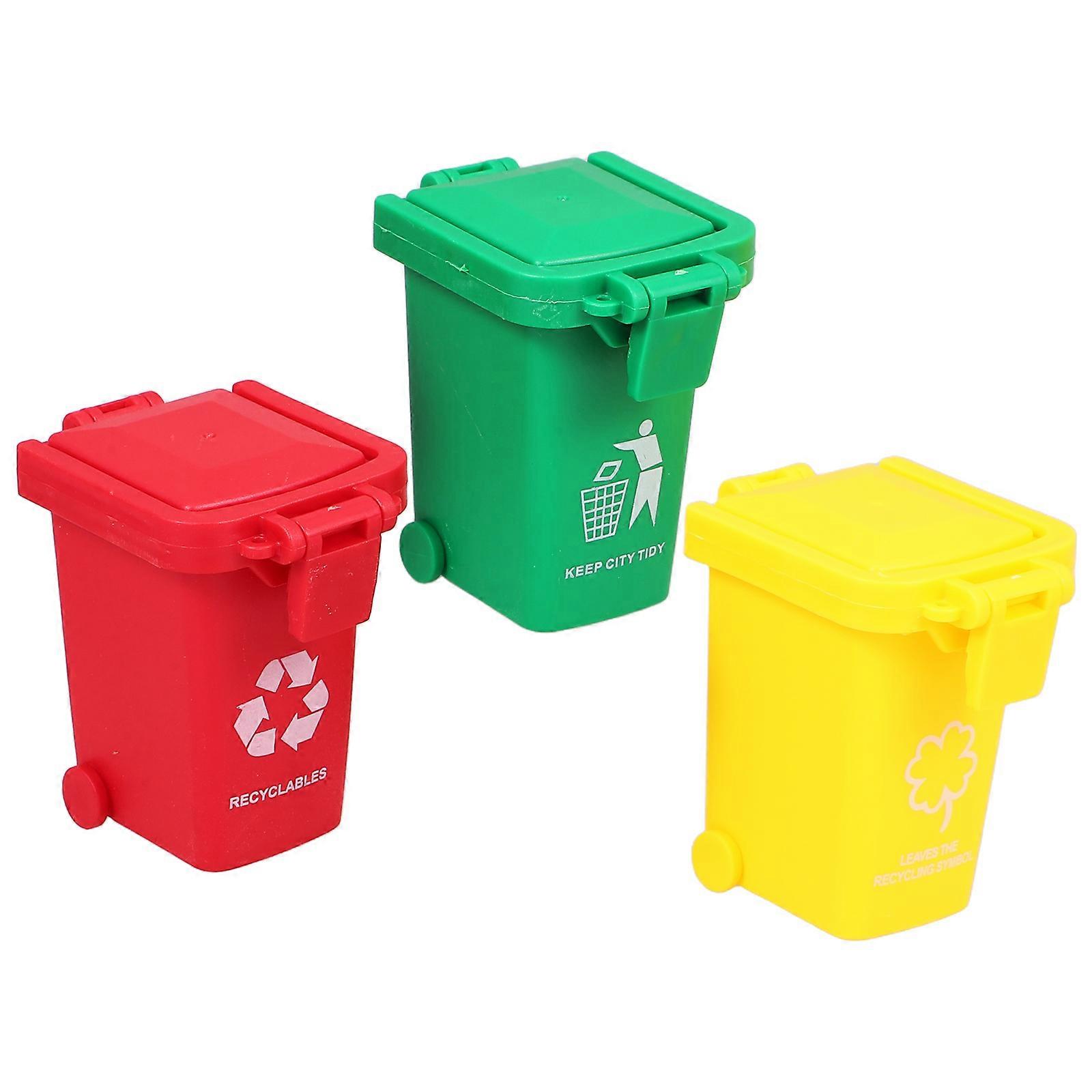 Miniature Trash Can Waste Sorting Learning Tool For Kids Cute Desktop Organizer ABS Material 6.50X6.00X4.50CM 3Pcs