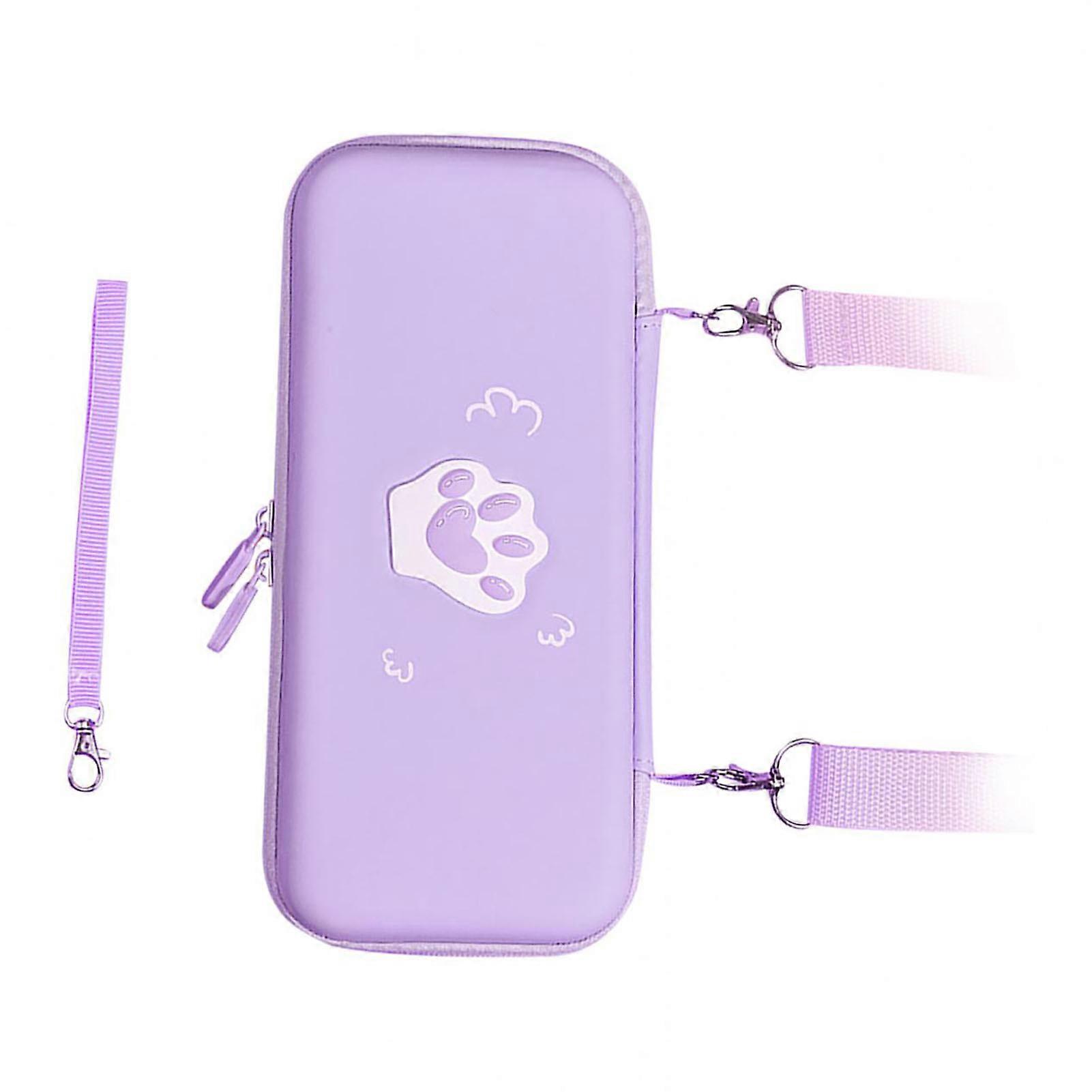 Cute Cat Paw Carrying Case for Switch Impact Resistant PU Leather Hard Shell Protective Cover for Switch Game Console Accessories Violet 