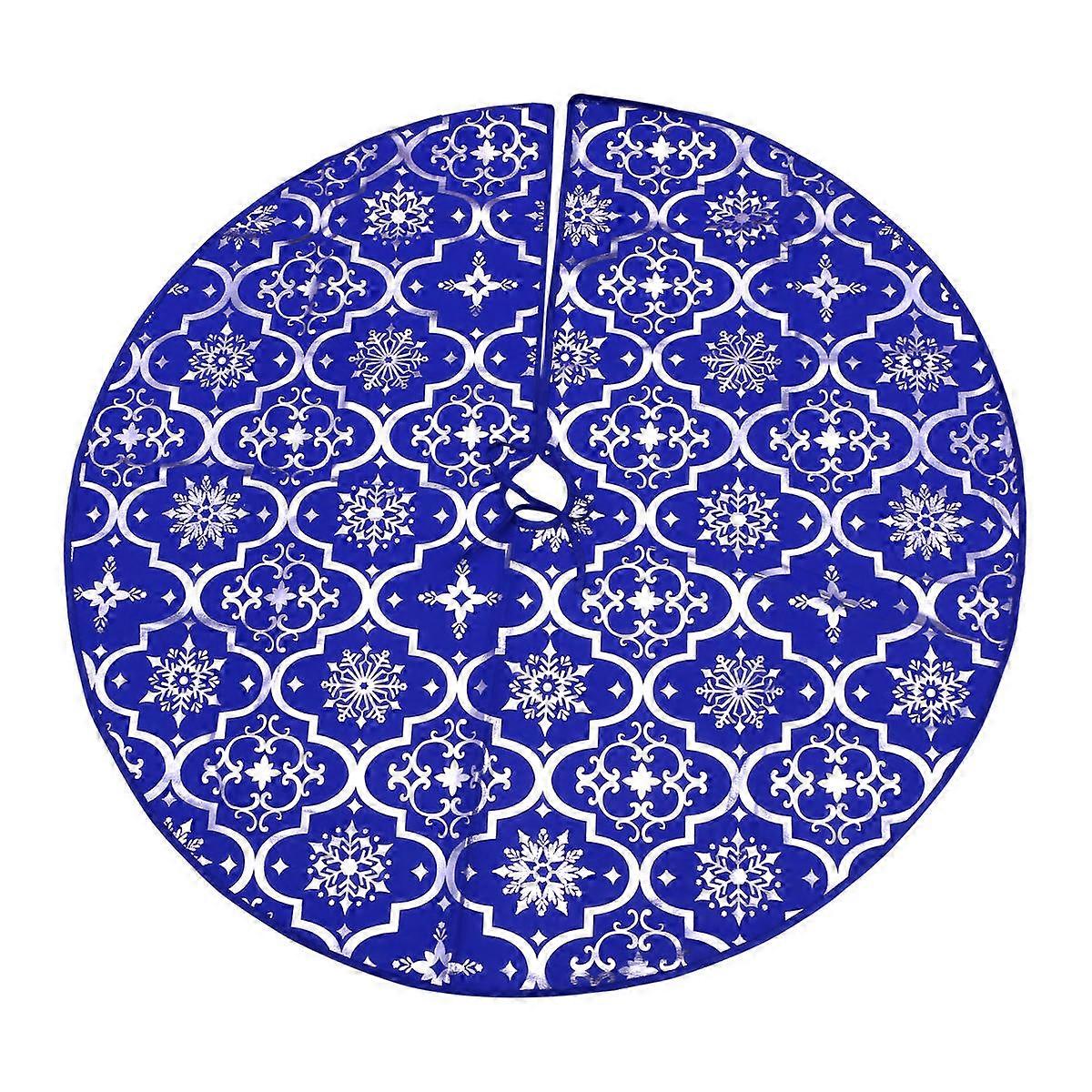 Tree Skirt Decor Royal Blue Snowflake Printing Skirt And Socks For Home Decoration Festive Tree Skirt Decor 1Set