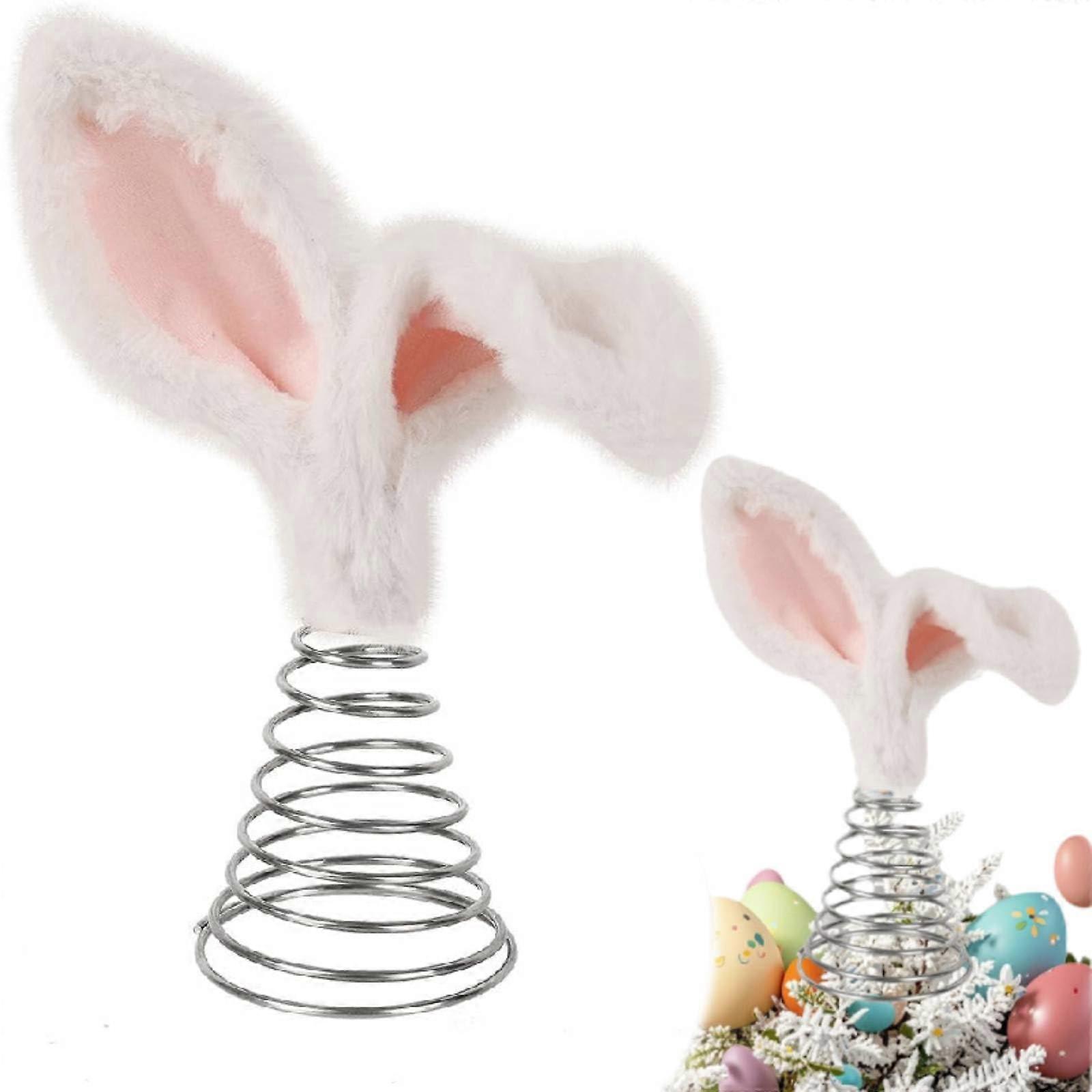 Easter Tree Topper with Rabbit Ears, Plush Spring Decoration, Metal Spiral Base for Cute Easter Holiday Trees