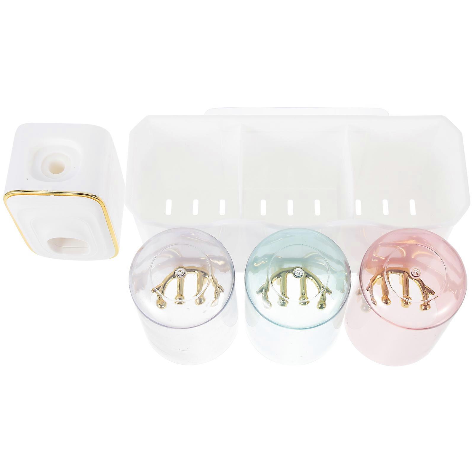 Wall Mounted Toothbrush Holder Rack with Automatic Toothpaste Dispenser – Space Saving Bathroom Organizer for Toothbrushes and Cups