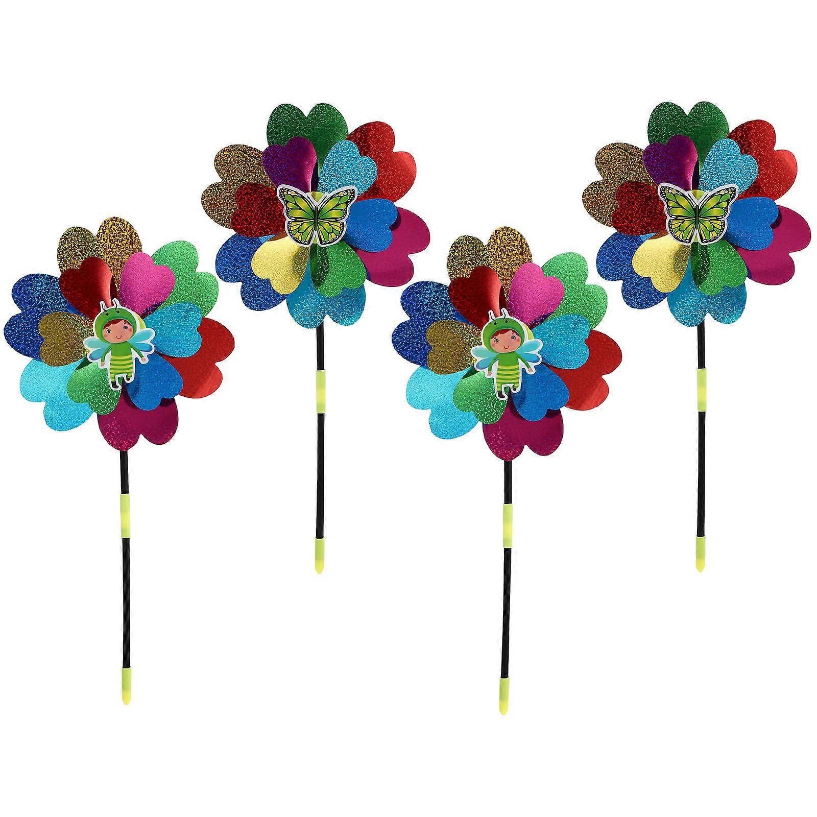 Kids Outdoor Toys Garden Windmill Double-Layered Pinwheel Assorted Color Wind 4Pcs