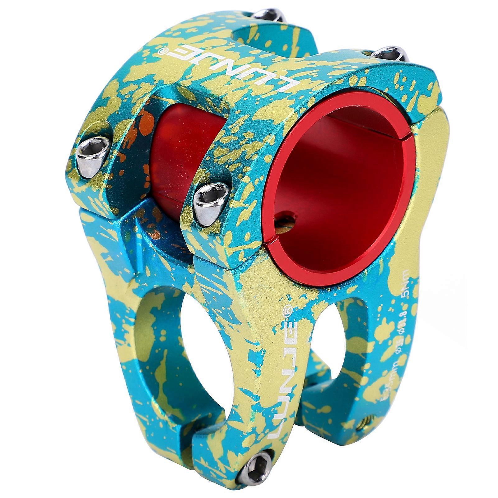 LUNJE 31.8/35 x 35mm Aluminum Alloy Bicycle Stem Hollow Short Handlebar Stem Blue Gold