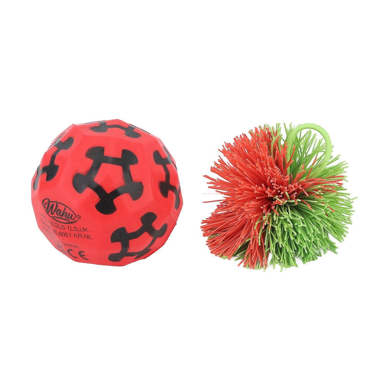 Cartoon Bouncy Ball, Small High Decompression Bouncing Ball, Funny Kids Toy, Comes with a Kicking Shuttlecock, Chinese Jianzi