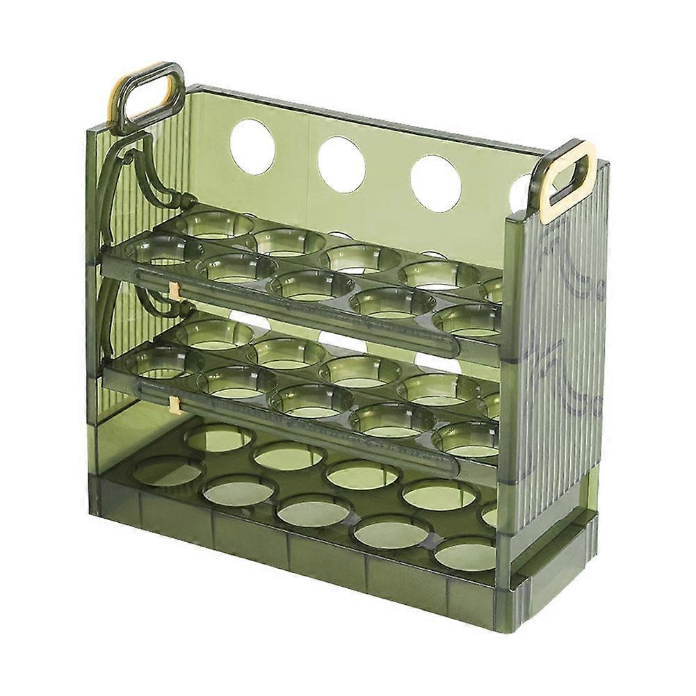 For Refrigerator 2-Tier 3-Tier Flip-Up Egg Organizer Automatic Rebound Transvisible Storage Container With Date Timer Green