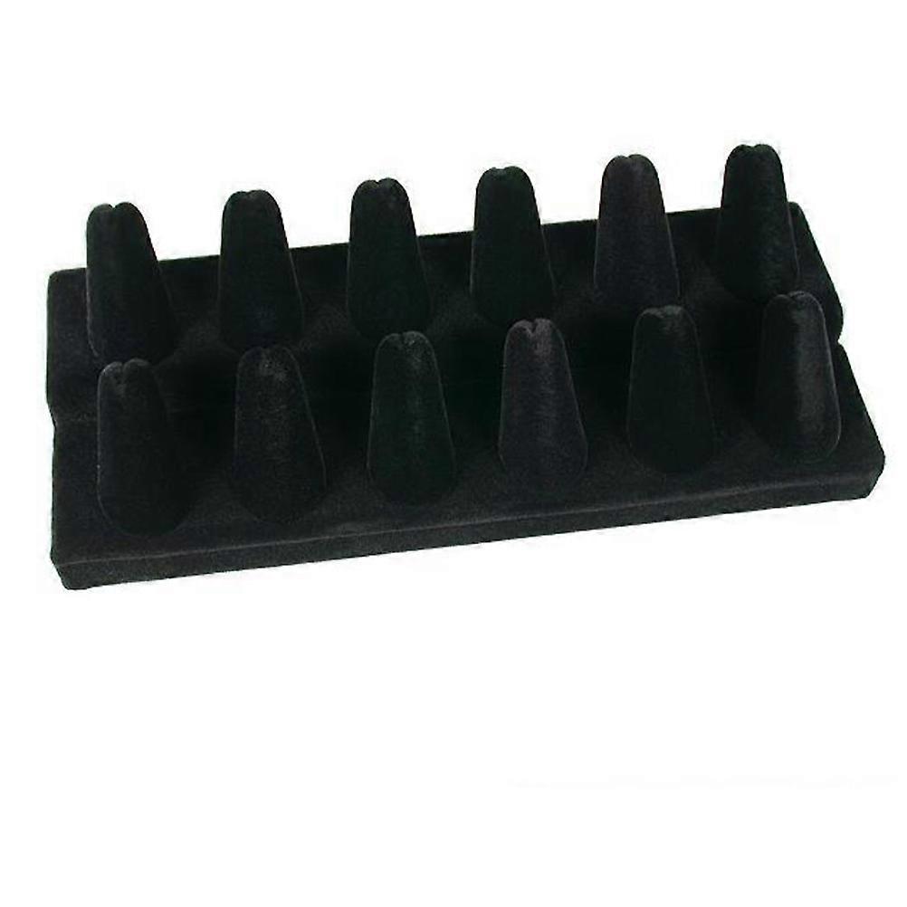 Black Flocking 12 Finger Ring Showcase Organizer Holder for Jewelry Storage and Counter Display, Elegant Layered Ring Display Stand for Rings and