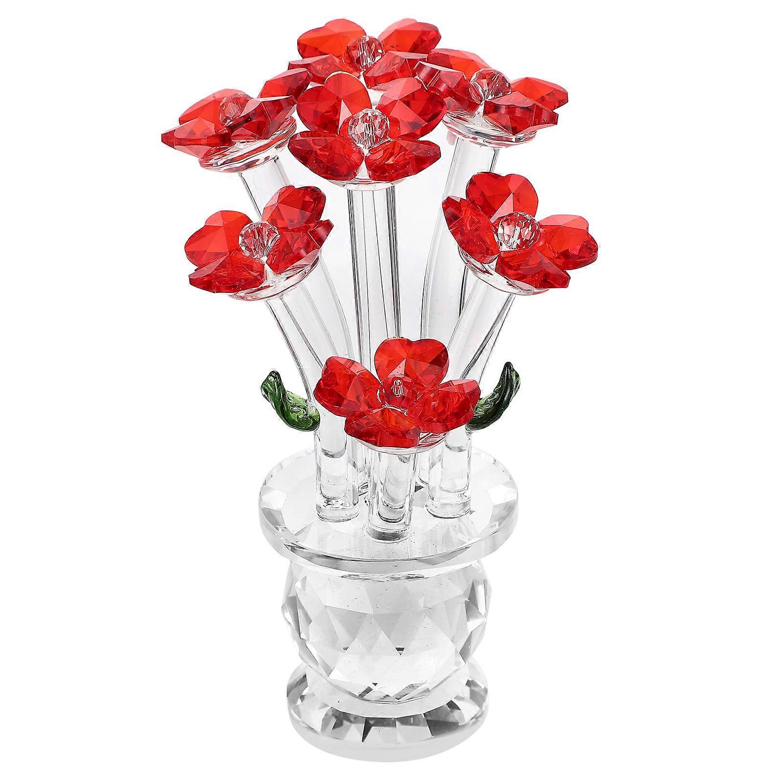 Crystal Flower Adornment for Home Decoration 1 Pc Red Color Desktop Ornament