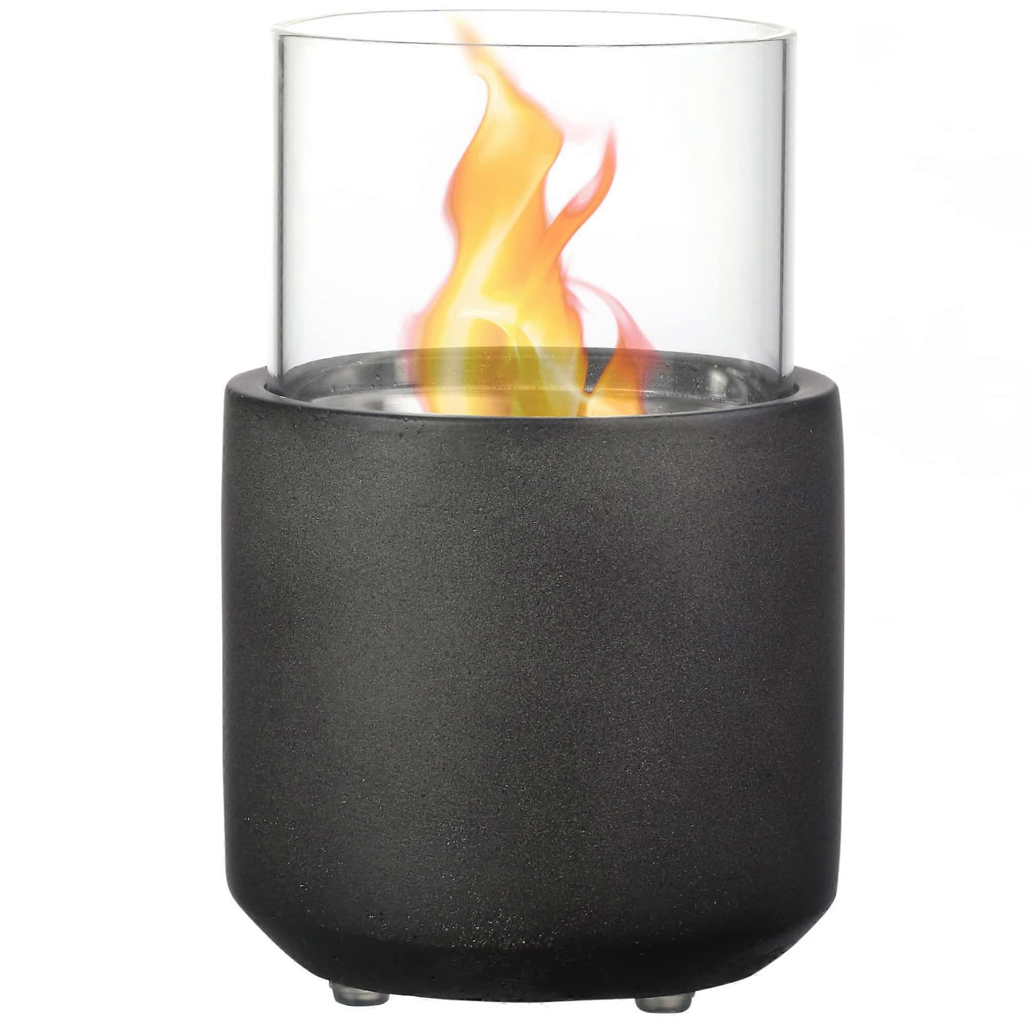 Table Fireplace Mini Concrete Fire Bowl with Lid, Burns with Liquid and Solid Tablet, Dark Grey