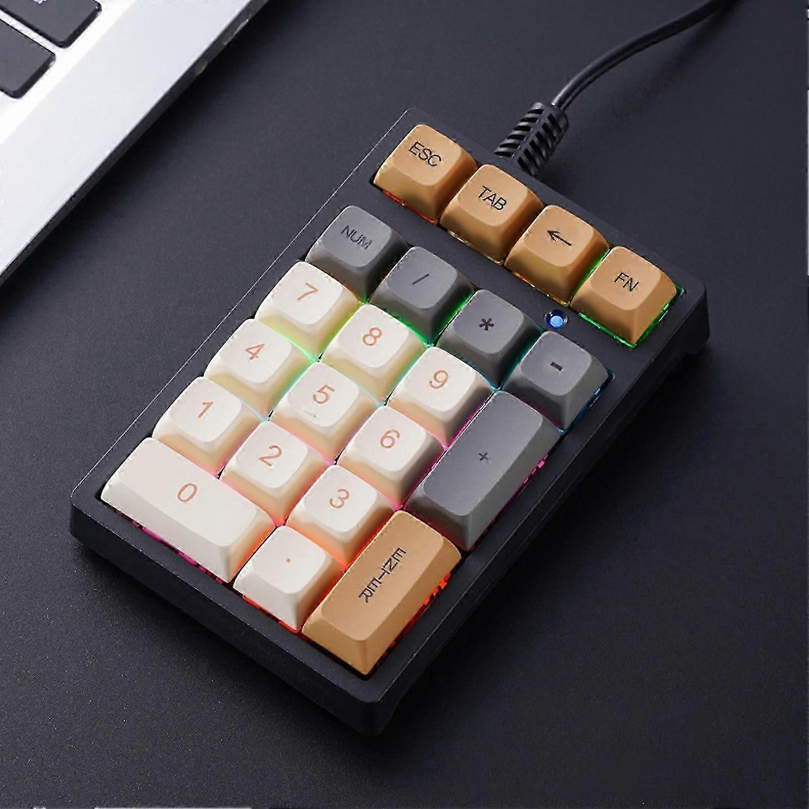USB Wired External Number Keyboard 21-Key Mechanical Keypad with Colorful Backlight Laptop PC Computer Notebook Accessories Industrial Financial Tax