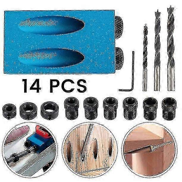 14-piece Pocket Hole Screw Jig Dowel Drill Joinery Kit, Drive Adapter for Woodworking Angle Drilling, Woodwork Guides Joint Angle Locator To