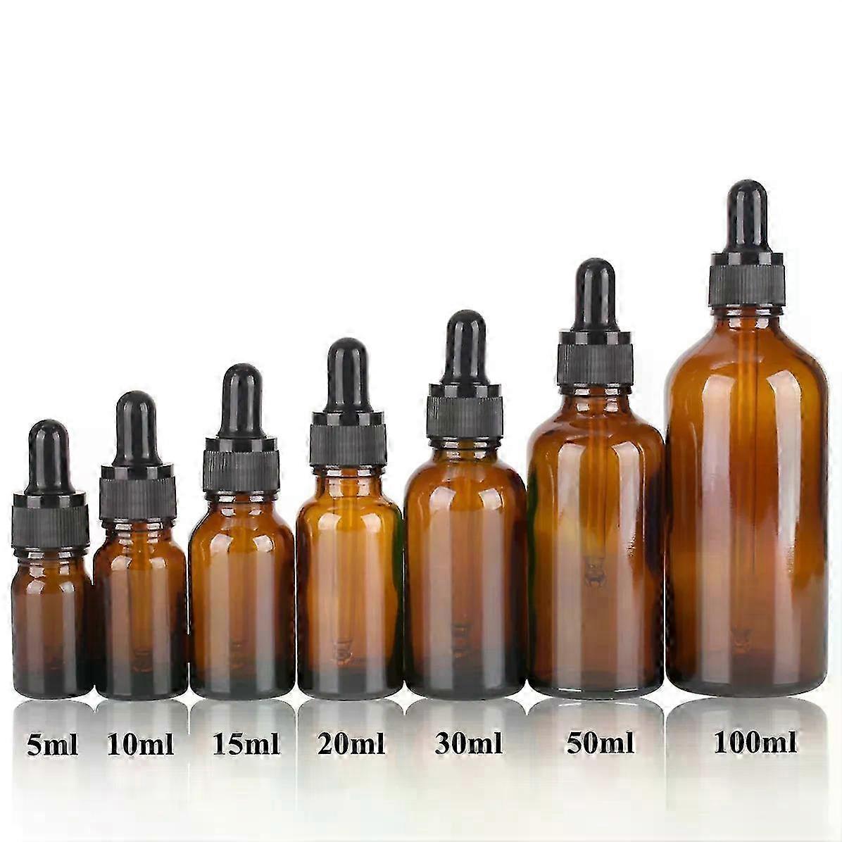 Amber Glass Dropper Bottles with Glass Pipette for Cosmetic Perfume Essential Oils - Available in 5ml to 100ml Sizes, 6/12/24pcs