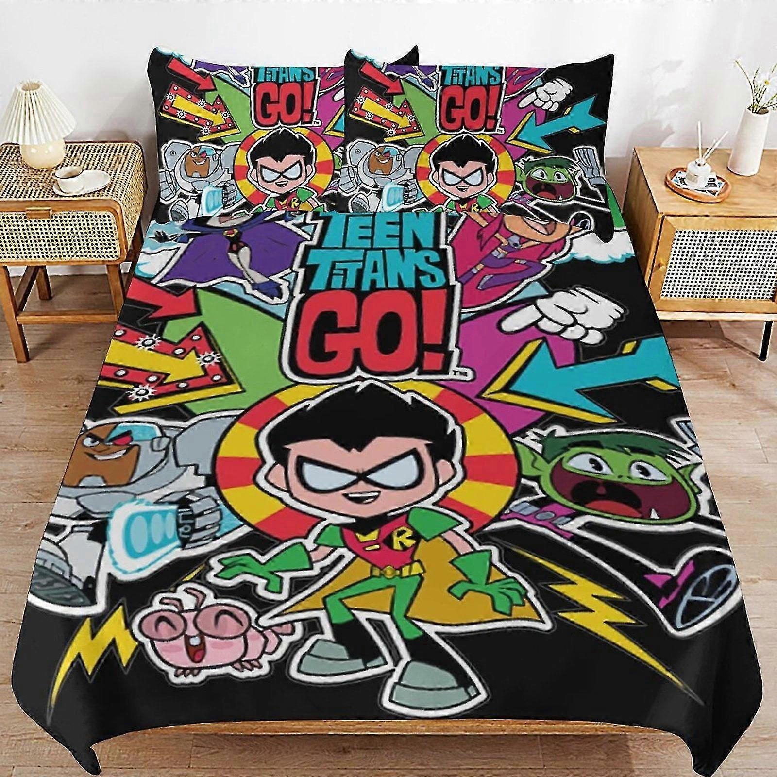 Conjunto de cama para Capa de Edredom Ultra Macia para a Pele Teen Titans Go 3 Peças, Conjunto de Cama com Capa de Edredom Fofa (1 Capa de Edredom + 2 Fronhas)