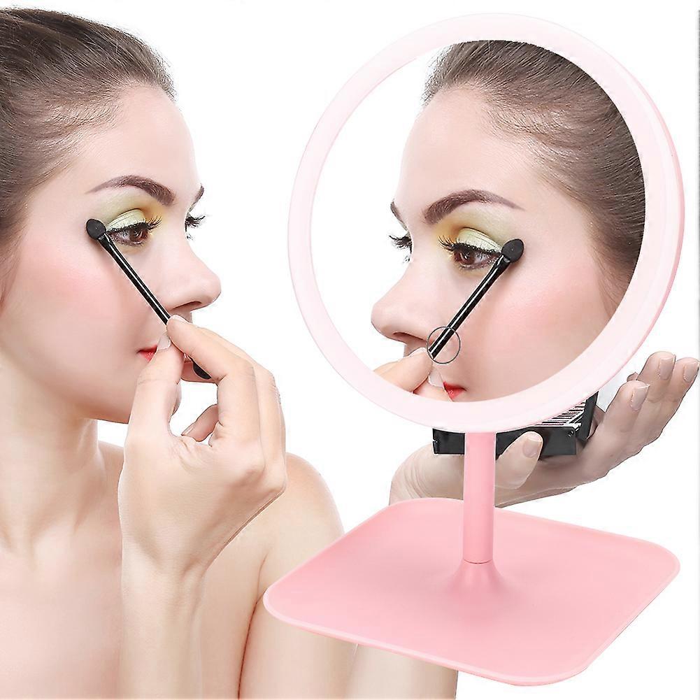 Adjustable USB Charging LED Makeup Mirror 18cm Pink 1200mAh