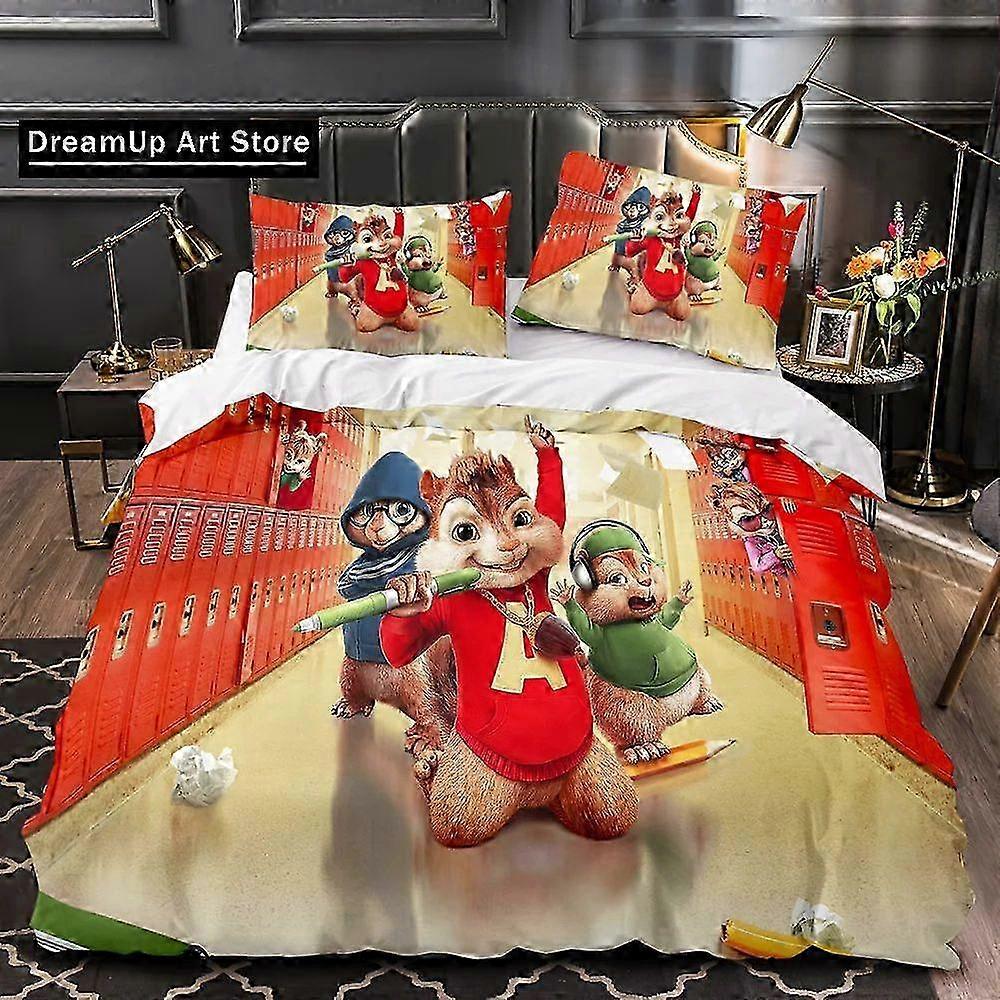 3-Piece Bedding Set (1 Duvet Cover + 2 Pillow Shams) - Double Size Bed Sheets Suitable for a Popular Brand featuring C-Chipmunk and A-Alvin
