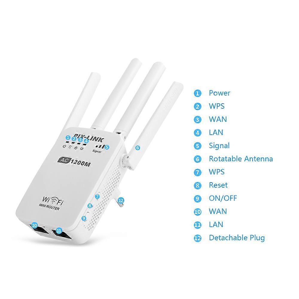 PIX-LINK AC05 1200Mbps Dual Frequency 2.4G 5G Wireless Repeater High Speed 5G Gigabit Wifi Router Antenna UK Plug
