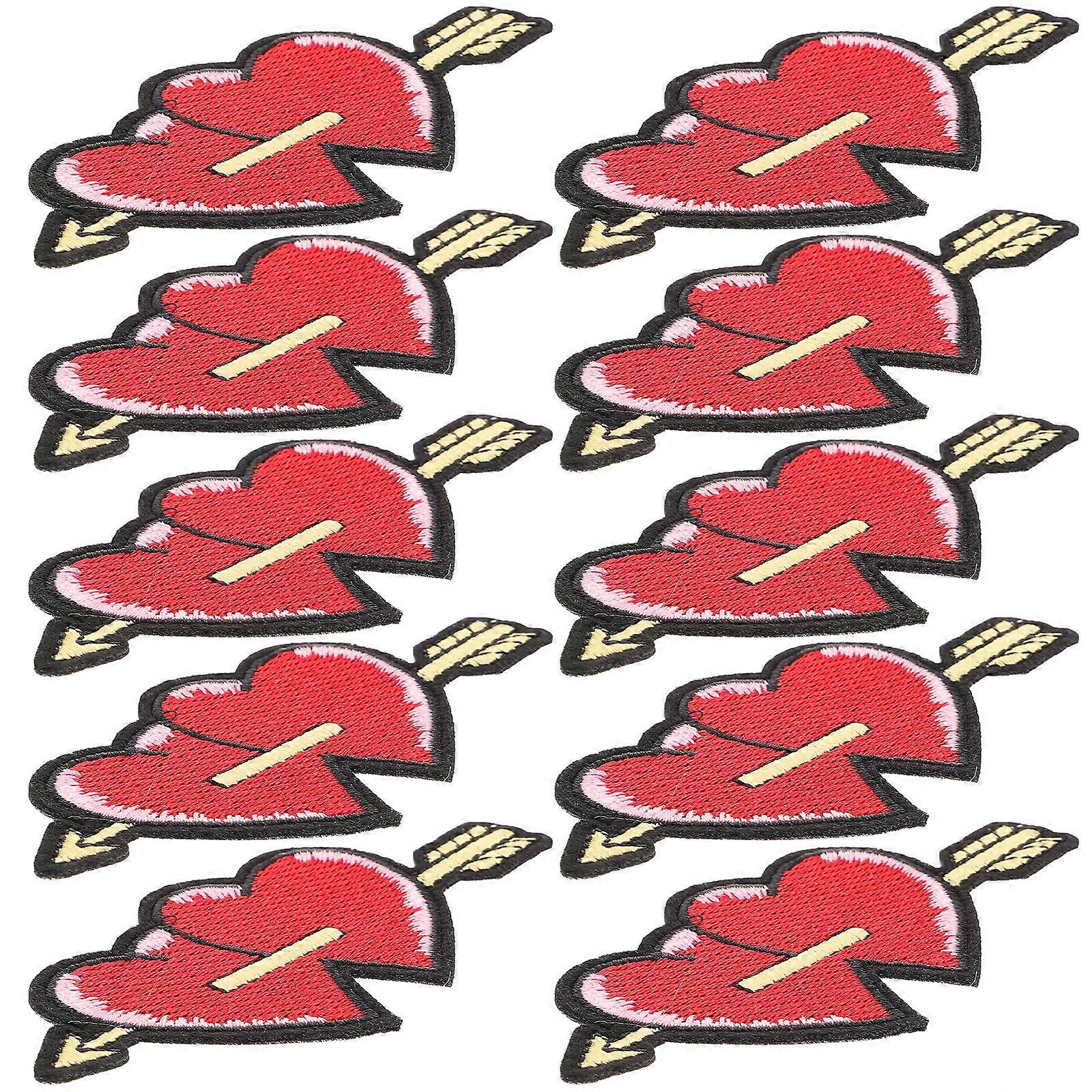 Embroidered Patches Heart with Arrow For Diy Crafts Simple and Design 10Pcs