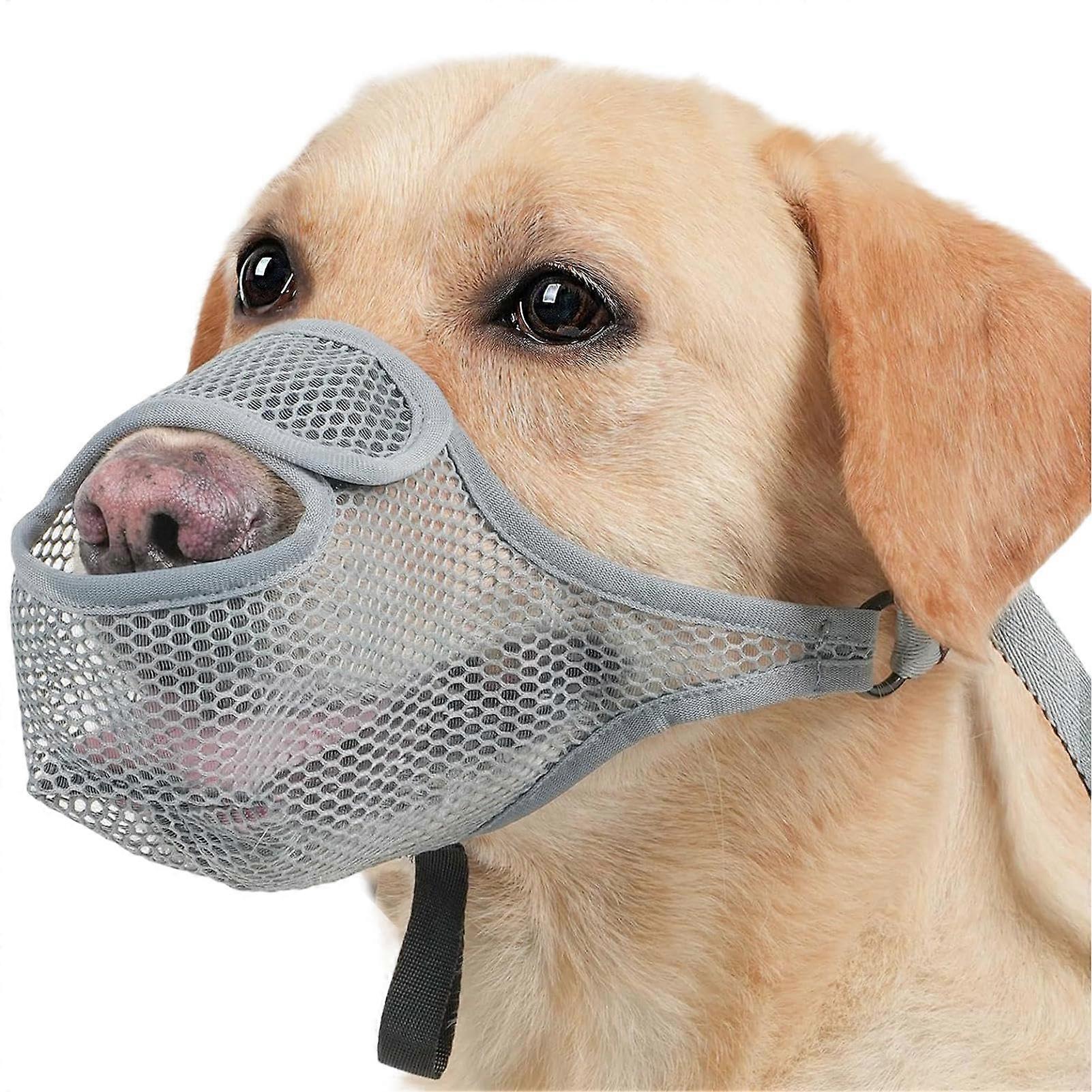 AntiChoking Dog Muzzle, Breathable Mesh Basket Mouth Cover Soft Adjustable Gray 2XL
