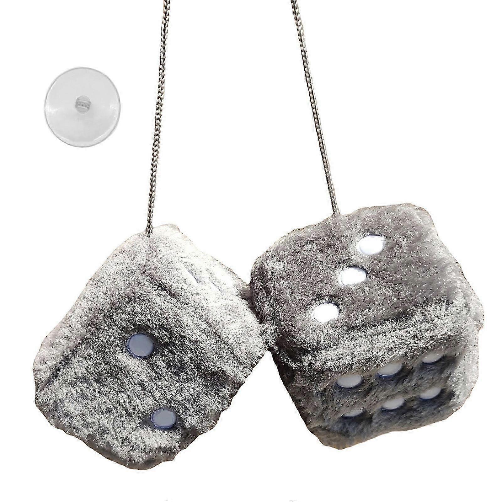 Hanging Dice 3-inch Retro Square Mirror Hanging Couple Fuzzy Plush Dice with Dots For Car Interior Ornament Decorations