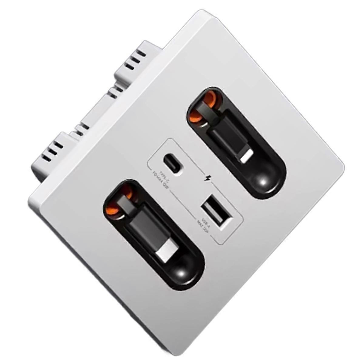 12w Wall Panel Socket with Usb-A Usb-C Retractable Charging Cable
