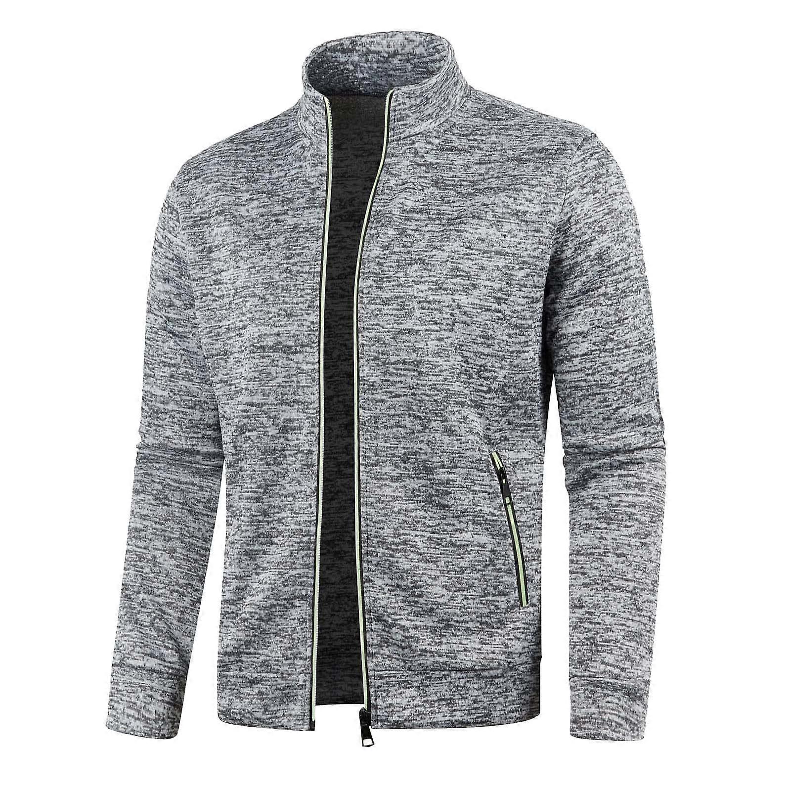 Casual coats for men – lightweight, fulllength zipper, standup collar, gray