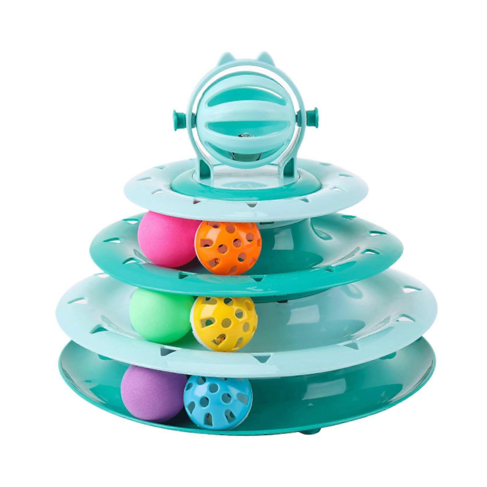 Interactive Cat Turntable - Rotary Play Disc for Indoor Cats, Enrichment Toy and Activity Tower for Kittens, Puzzle Green