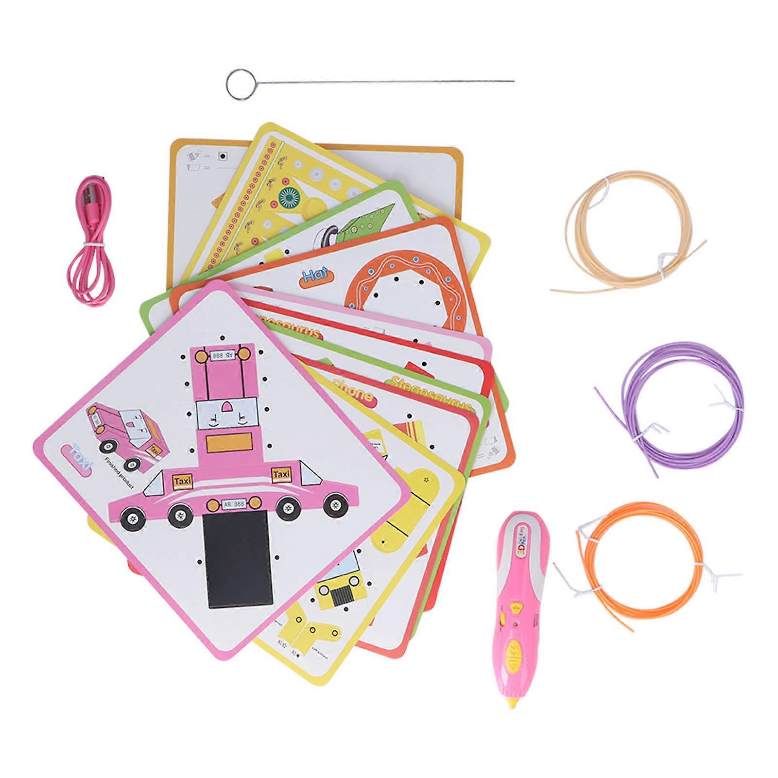 Kids 3D Printing Pen Low Temperature Cordless Rechargeable Plastic 3D Doodling Pen for Children DC 5V Pink