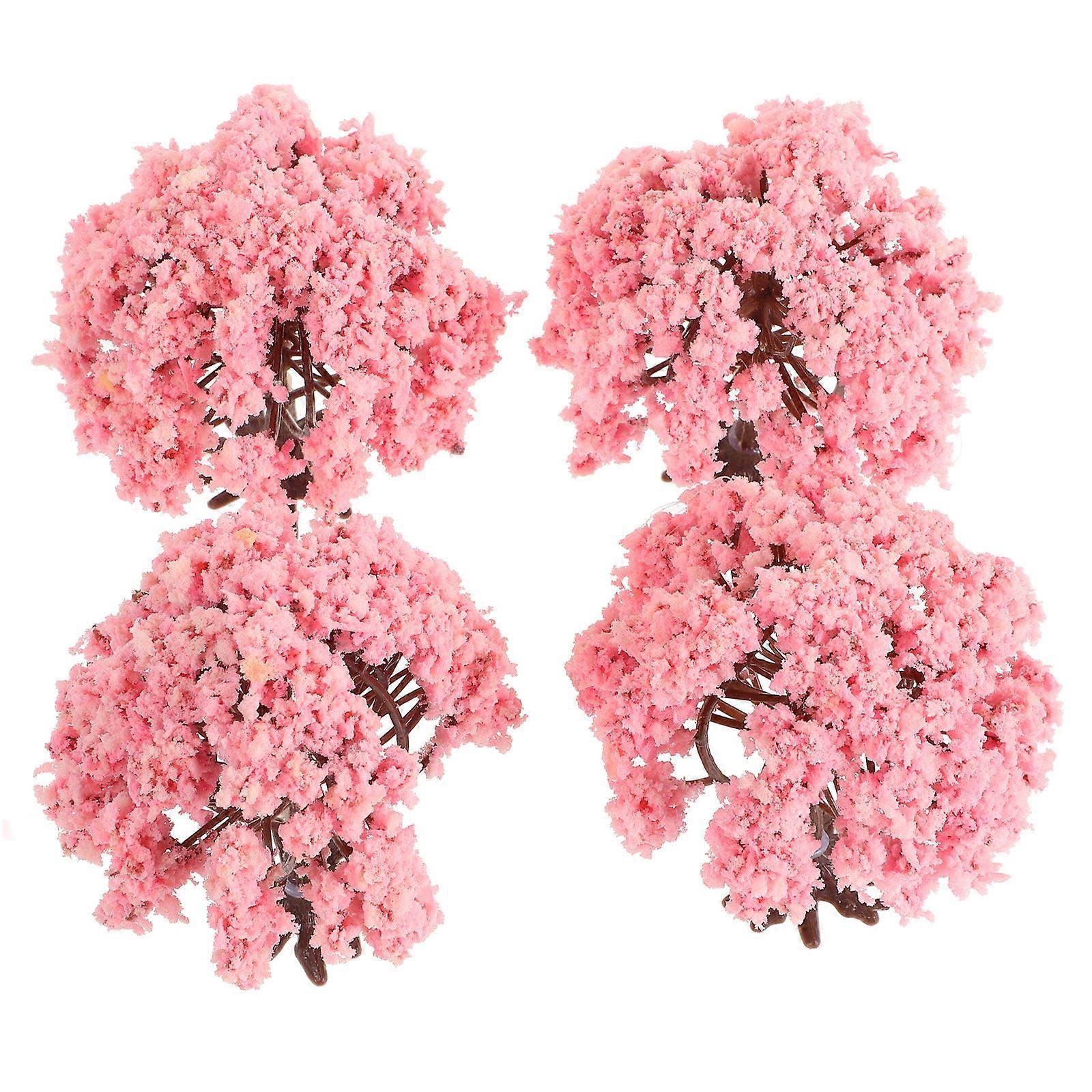 4PCS Artificial Cherry Blossom Trees Miniature Models for DIY Crafts, Sand Tables & Mini Gardens – Realistic Floral Accents