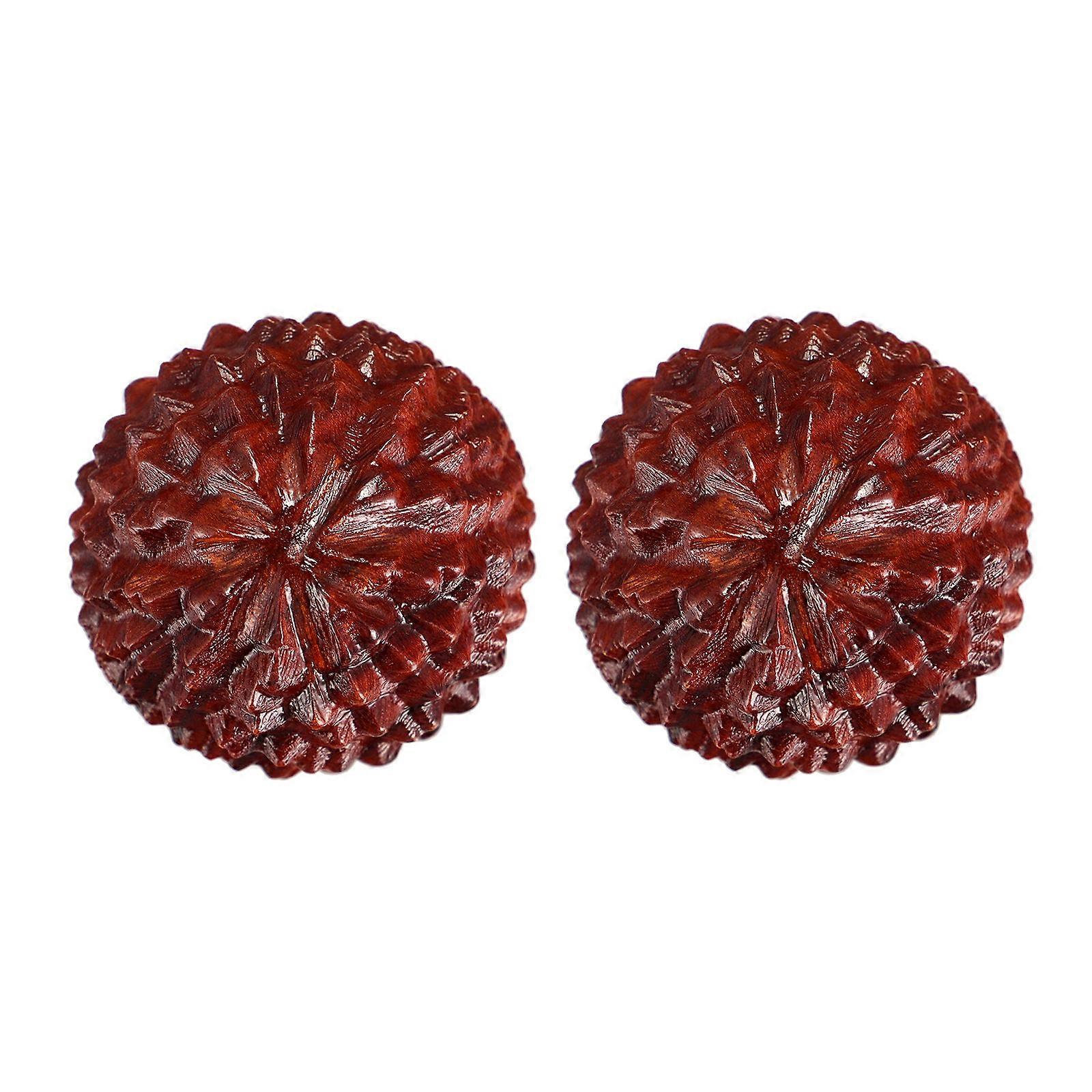 Wooden Craft Massage Ball Toy for Decor in Coffee Color Adding Classy Atmosphere to Display Cabinet 2pcs