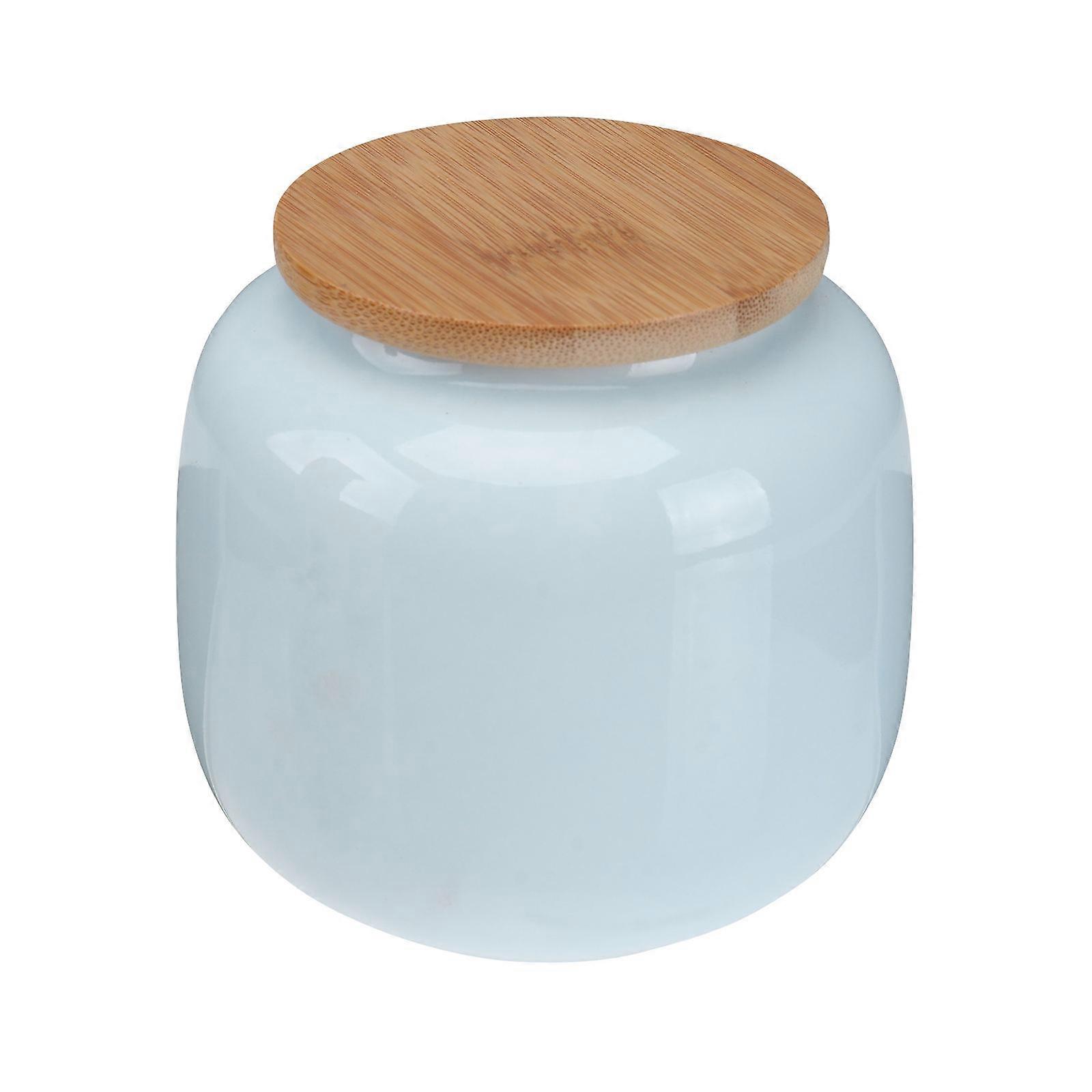 Ceramic Tea Jar Practical Food Storage Container Snack Can with Lid for Home Use Round Shape White Color 1Pc