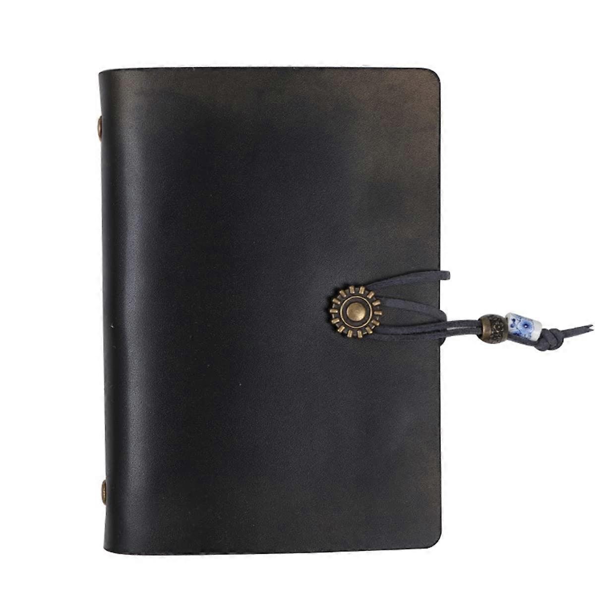 Mini Notebook for Travel, Small Leather Travel Journal, A7 Ring Binder Refillable Blank Sheets with Ruler Binder Bag black