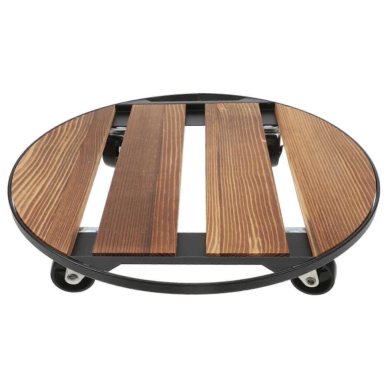 Rolling Plant Stand Wooden Tray Easy Movement For Garden Patio Sturdy Base 13.8X13.8X2.3In 1Pcs