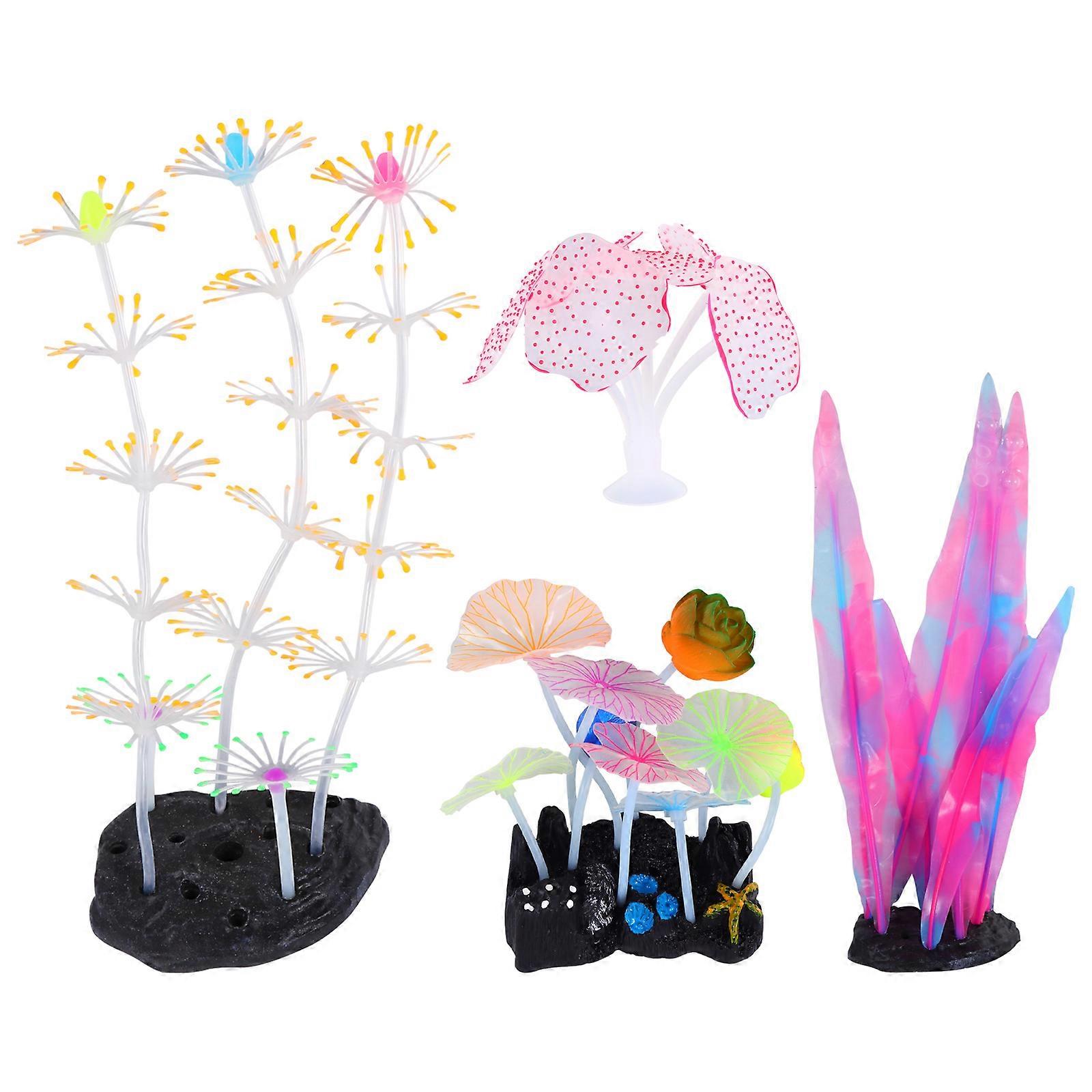 Multicolored Resin and Silicone Coral Ornaments for Fish Tank Decoration 4 Pieces