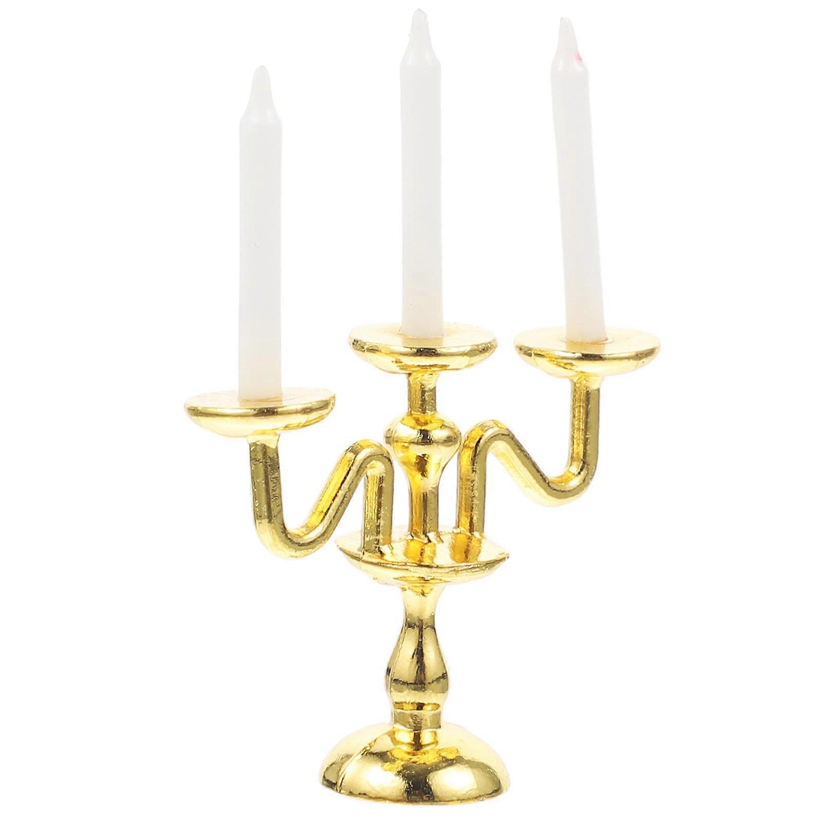 Golden Miniature Candlestick Model for Mini House Decor and Scene Props, Synthesis Material, Ideal Gift,