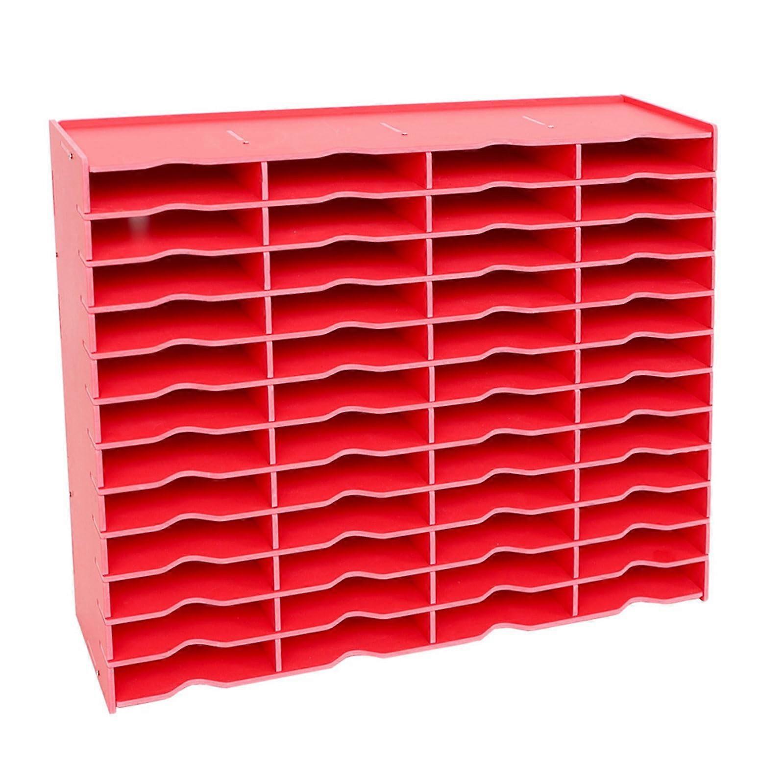 Spacesaving desk storage container with multiple compartments, colorful and sturdy PVC organizer for daily use, red D