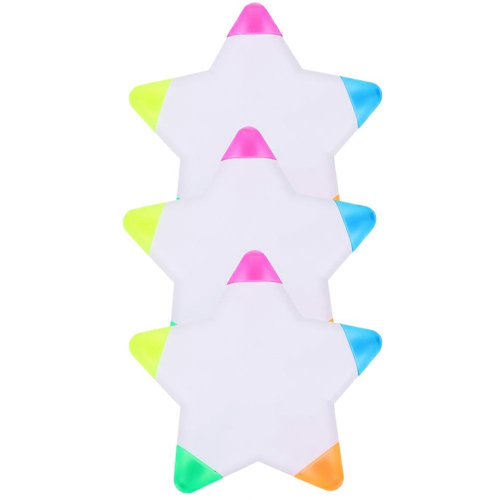 Multicolored Highlighters Plastic Fluorescent Pen for Marking 3Pcs Star Shape