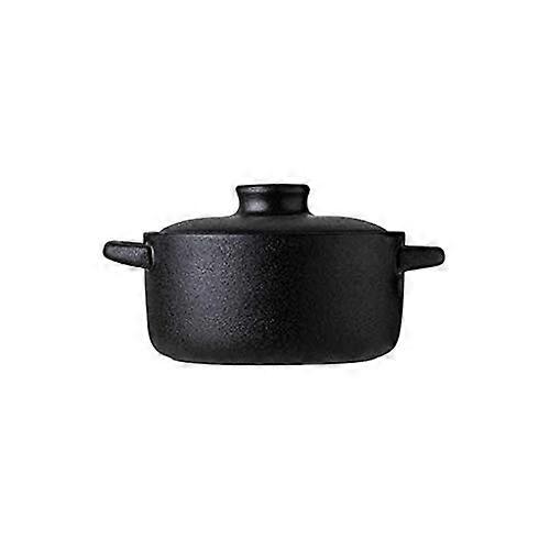 Microwave and Oven Safe Porcelain Soup Bowl with Lid, 2 Handles, Durable Ceramic, Black, Ideal for Oatmeal, Size S