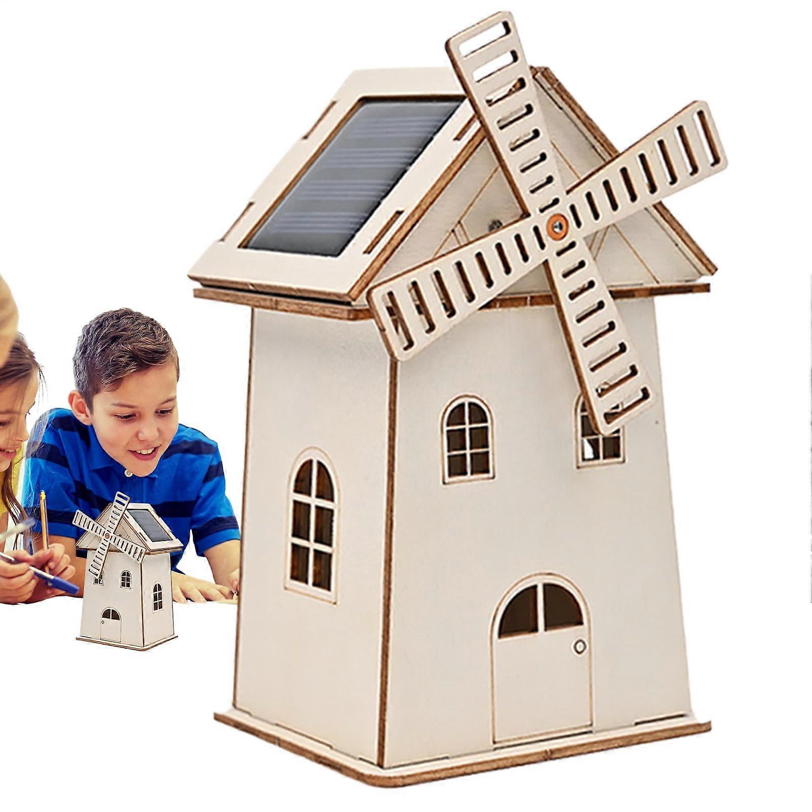 Solar Windmill Model Kit to Build, Retro Windmill Decor, Creative Table Decoration, Learning Toy