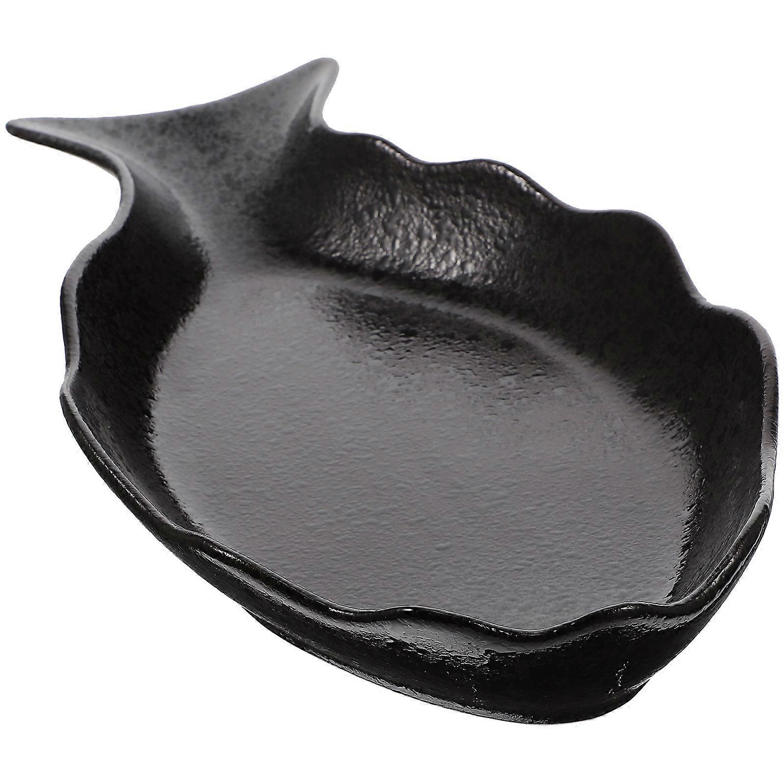 Black Ceramic Food Serving Plate for Decor with Elegant Design and Smooth Surface 10.2 Inches