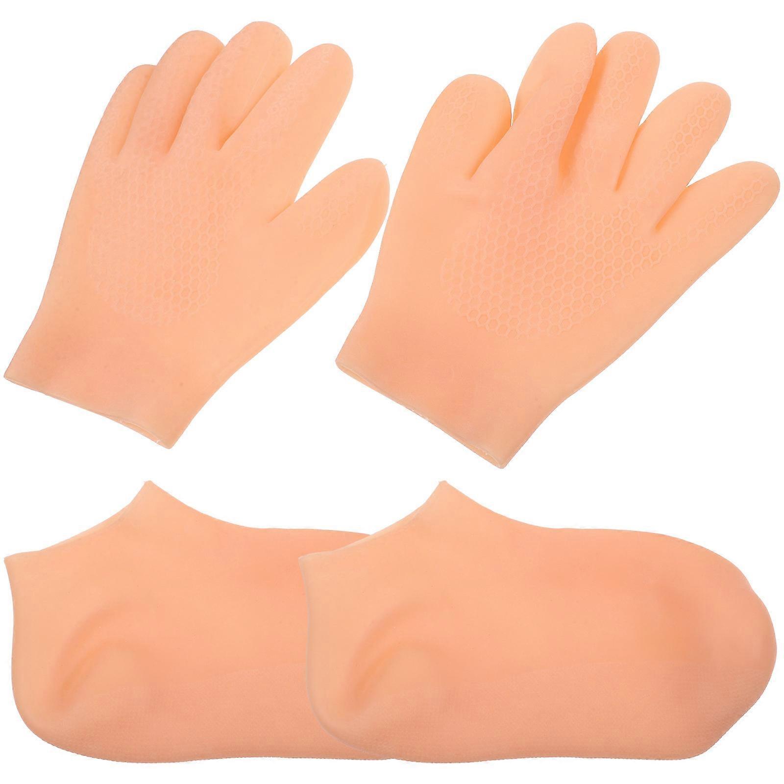 Moisturizing Gloves and Socks for Women Soft SEBS Material Lightweight Comfortable Reusable Light Yellow