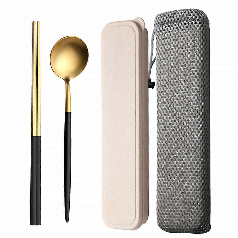 Quality Stainless Steel Eating Set For General Consumers Featuring 1 Pair Of Chopsticks 1Pcs Spoons And 1 Cloth Bag For Needs