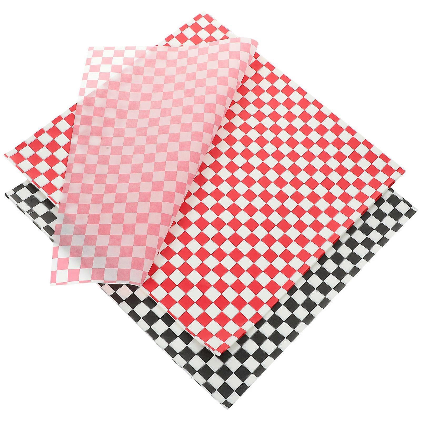 Checkered Greaseproof Sandwich Paper Liners Food Grade Oil Resistant Wrapping Sheets for Baking, Burgers, Fries, and Catering Packaging (100 Sheets)
