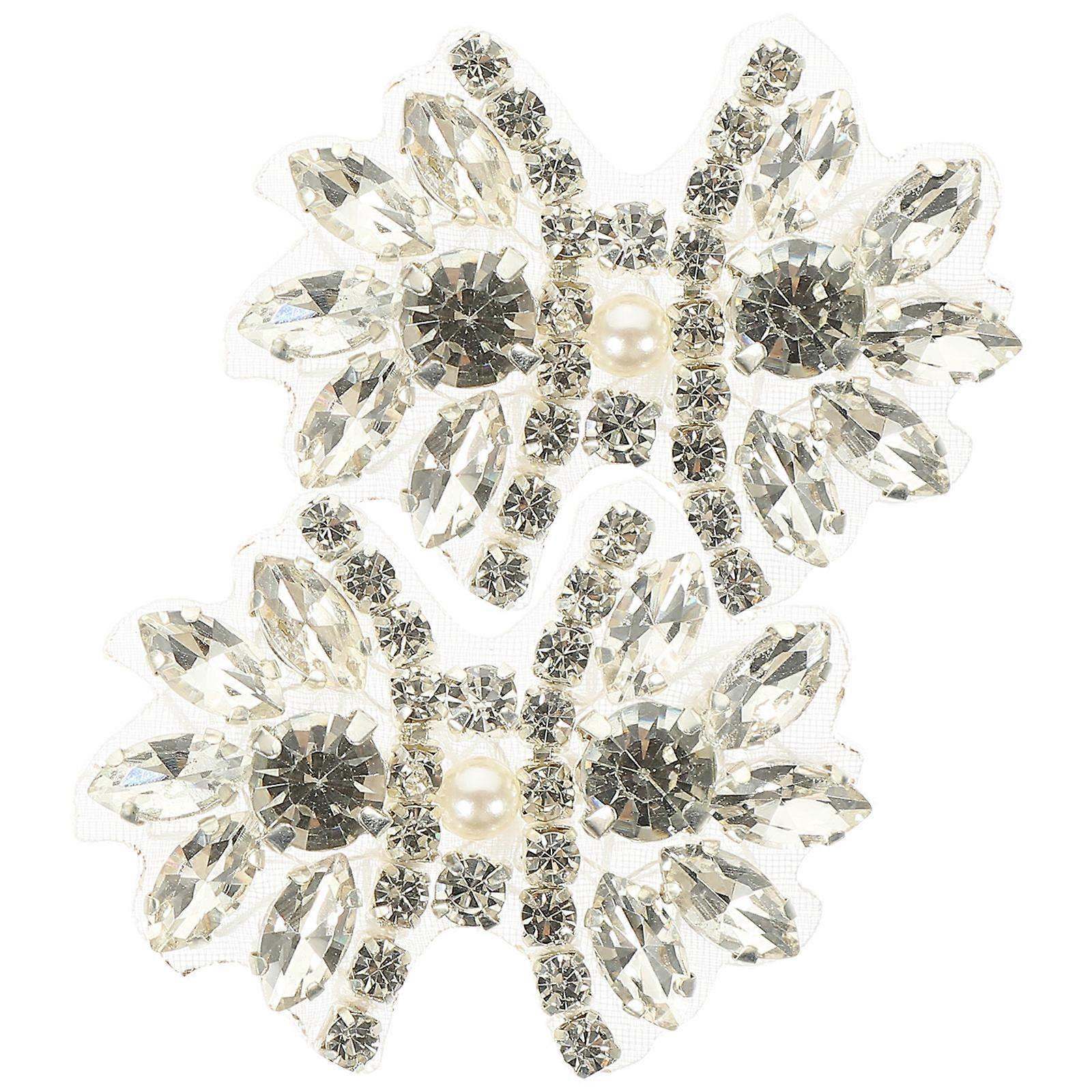 2Pcs Silver Simulation Pearl Rhinestone Alloy Decorative Patches for DIY Craft Clothing Decor